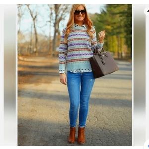 J.CREW LAMBS WOOL RAINBOW FAIR ISLE NORDIC FISHERMAN CHUNKY KNIT SWEATER XXS